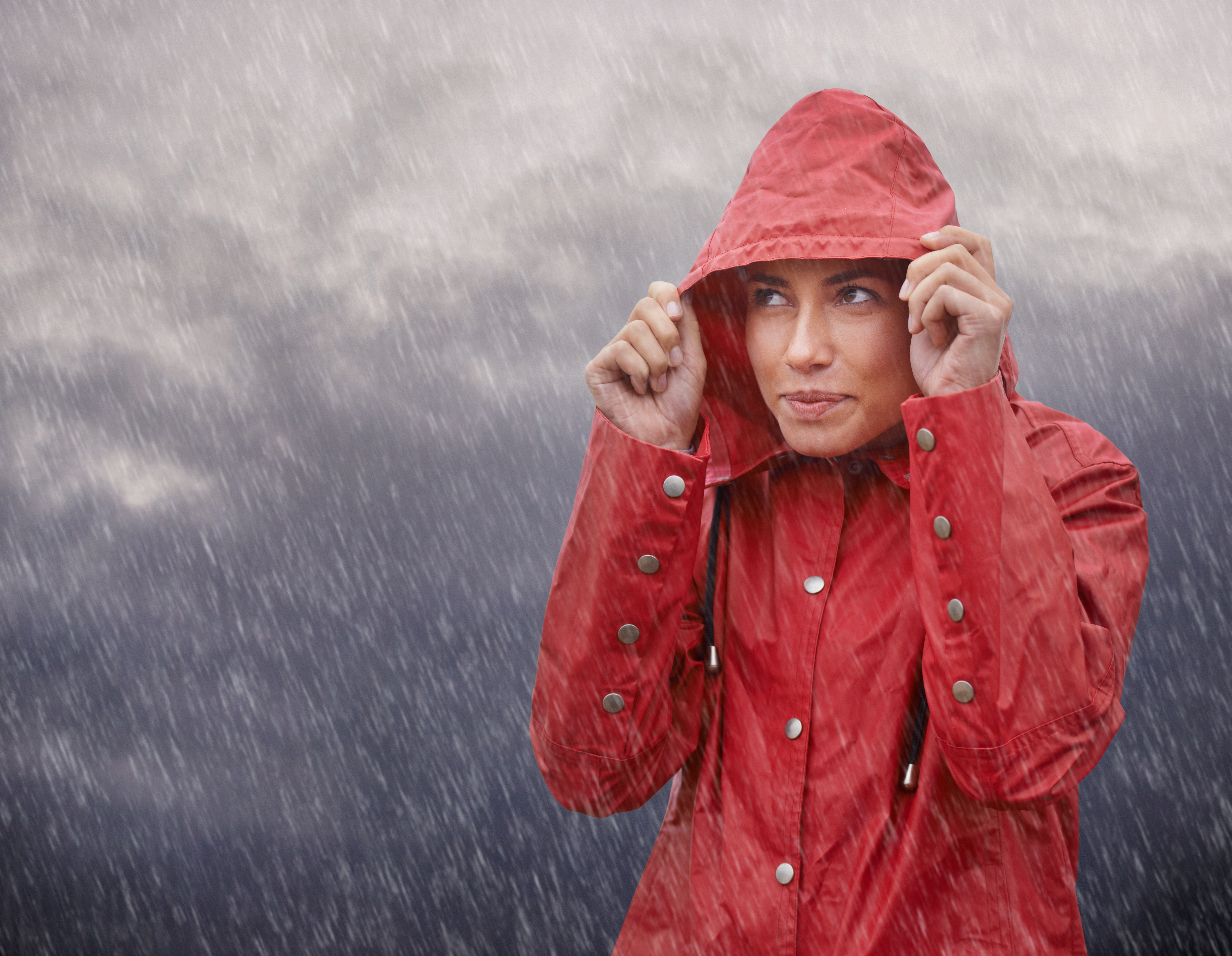  Woman in red raincoat